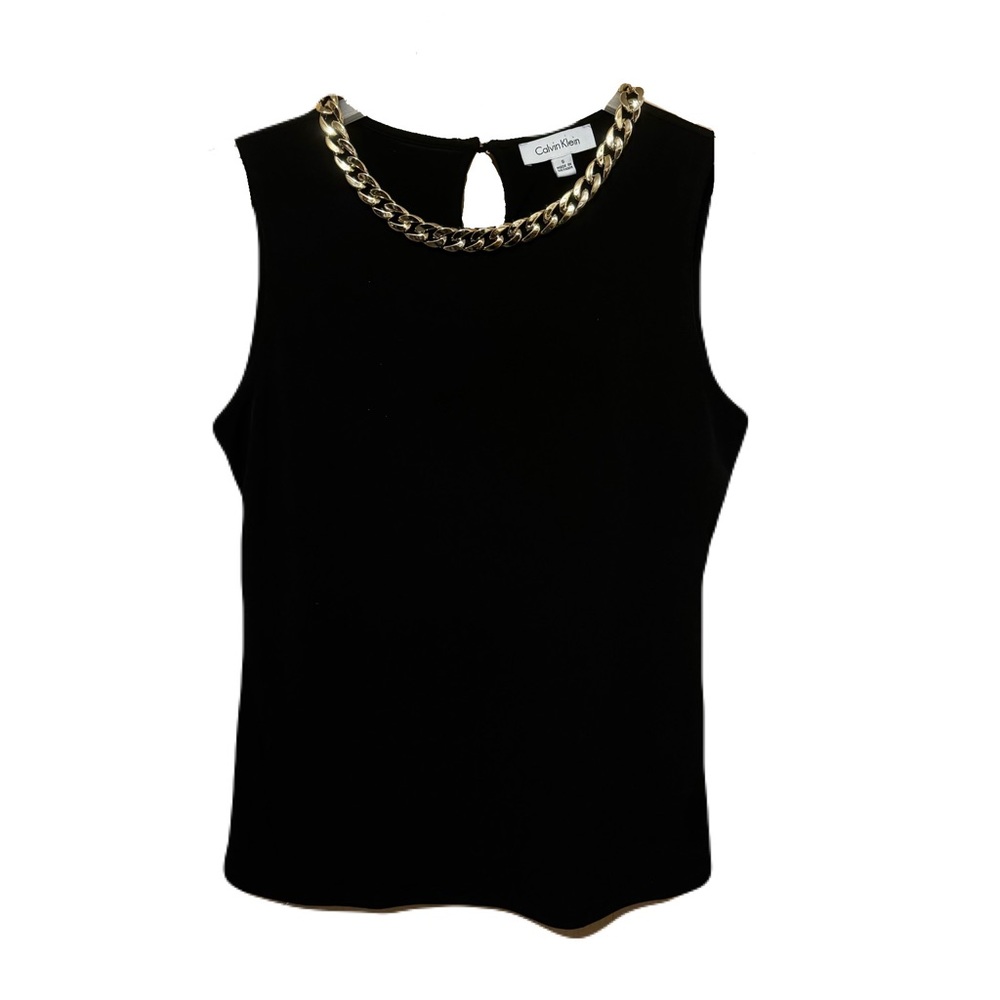 Calvin Klein Black Gold Choker Chain Neckline Tank Top Size S
